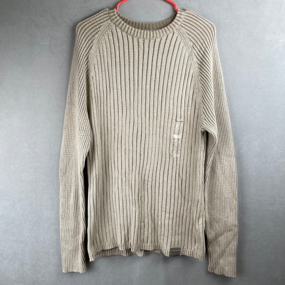 Calvin Klein Jeans Mens Tan Beige Ribbed Cotton Crewneck Sweater L Quiet Luxury